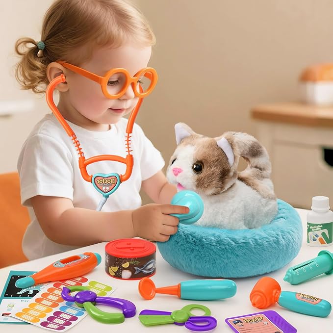 TUZT 17PCS Interactive Cat Toys for Kids, Toys for 3 4 5 6 7 8 Year Old Girls Kids Boys, Walking & Meowing Cat Toy with Sound, Veterinarian Playset for Toddlers, Idea Birthday Gifts for Little Girls - Image 6
