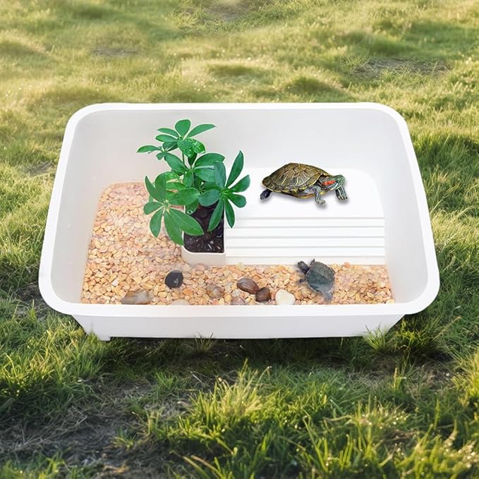 Turtle Tank Aquarium Creative Reptile Habitat Sundeck Turtle Bathing Pool for Pet Care (White)