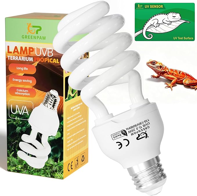 UVB Light for Reptiles 15.0: 26W UVA UVB Reptile Light Bulb for Intense Desert Species - Reptile UVB Light Terrarium Compact Fluorescent Lamp for Reptile and Amphibian with Free UV Sensor Card