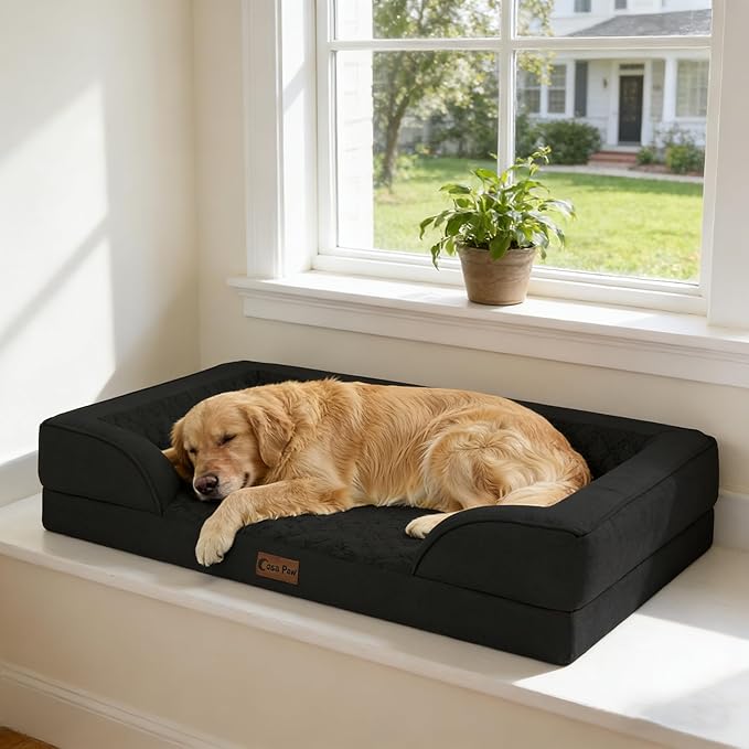 Orthopedic Dog Beds for Large Sized Dogs, Waterproof Memory Foam Large Pet Bed with Sides 35x22Inch, Non-Slip and Egg-Crate Foam Big Dog Couch Bed with Removable Washable Cover, Black