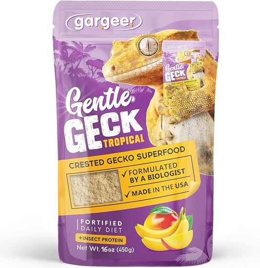 Gargeer 16oz Complete Crested Gecko Food Diet. Premium Mix, Ready to Use Freshly Made Powder. Unique Formula, Developed & Made in the USA. Enjoy! (Tropical + Insects Protein)
