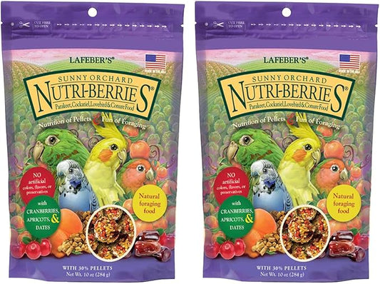 LAFEBER'S Sunny Orchard Nutri-Berries Pet Bird Food, Made with Non-GMO and Human-Grade Ingredients, for Cockatiels Conures Parakeets (Budgies) Lovebirds (Sunny Orchard 10 oz Pack of 2)