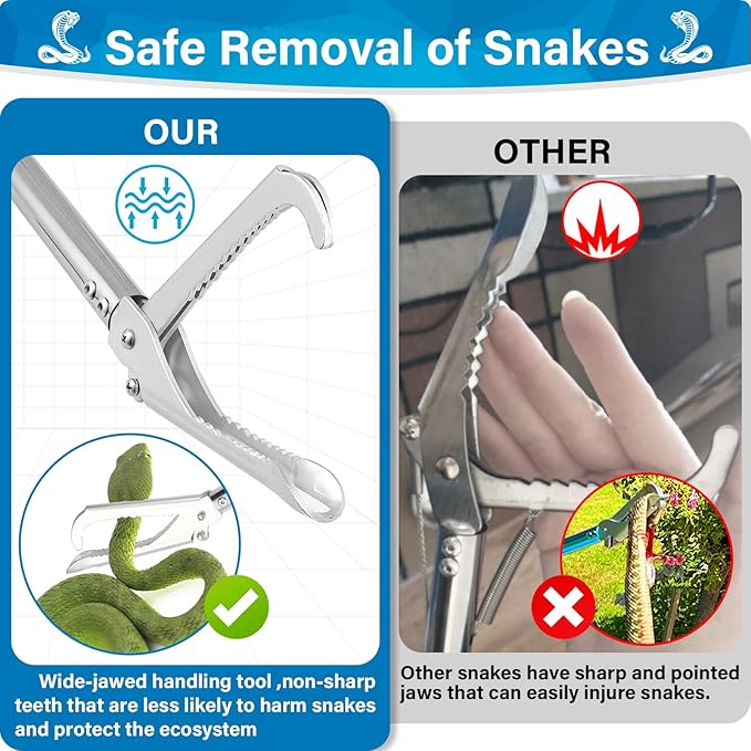 Snake Grabber Tool, 69" Snake Tongs Grabber for Rattlesnake Heavy Duty Professional Folding Snake Feeding Tongs Wide Jaw Snake Handling Tool Long Hndle Stainless Steel Tube Sponge Handle