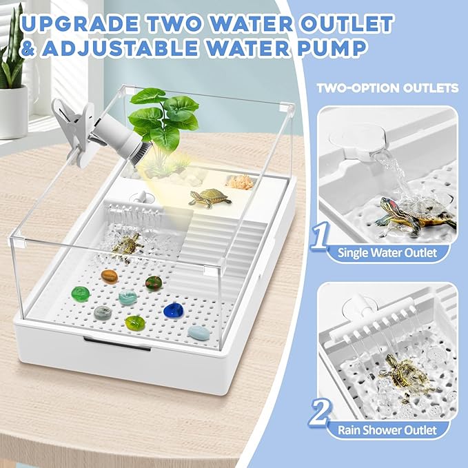 GOZILLA Small Turtle Tank Kit(Tank+Lamp+Filter), Acrylic Aquarium Turtle Starter Kit Habitat with Multi-Functional Areas for Small Reptiles. (Large Two Layer Kit)