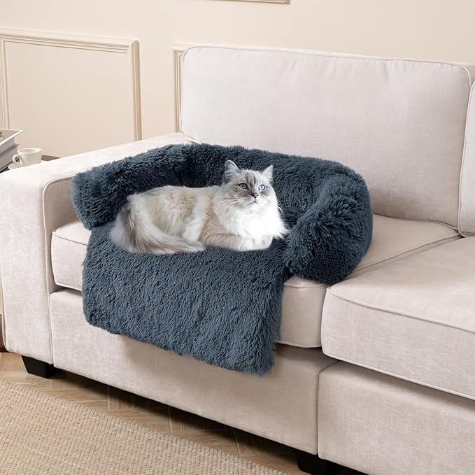 Tinaco Calming Dogs/Cats Bed Mats, Dog Pad Washable Removable Couch Cover, Plush Long Fur Mat for Pets, Waterproof Lining, Perfect for Small, Medium and Large Dogs and Cats (Navy Blue, 34"x30")
