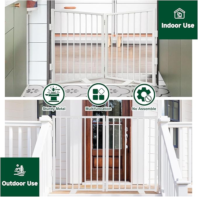 Snagle Paw Full Metal Freestanding Dog Gate,Indoor Dog Gate with Floor Protect Support Feet, 40x24 Inches Foldable Dogs Barrier for Stairs, Hallways and Doorways (24'' H 2 Panel, White