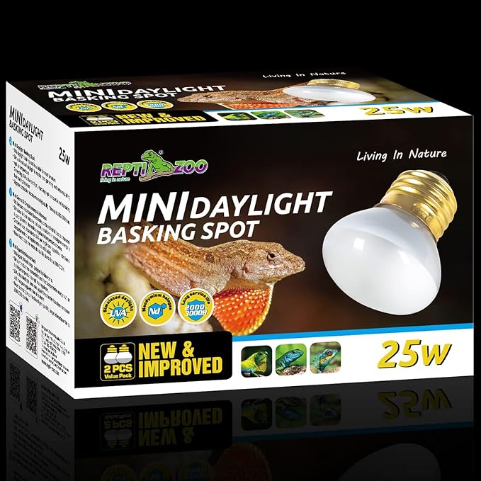 REPTI ZOO 25W Upgraded Nano Reptile Daylight Basking Spot Heat Lamp Bulb 2 Pack, UVA Full Spectrum Sun Light Daytime Heating Lamp for Reptile