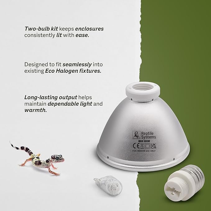 Reptile Systems Replacement Bulb Eco Halogen White Spot Lamp – White 100w, 2 Count – Replacement Bulb Kit for Reptiles & Amphibians – Light for Tanks, Vivariums & Crested Geckos