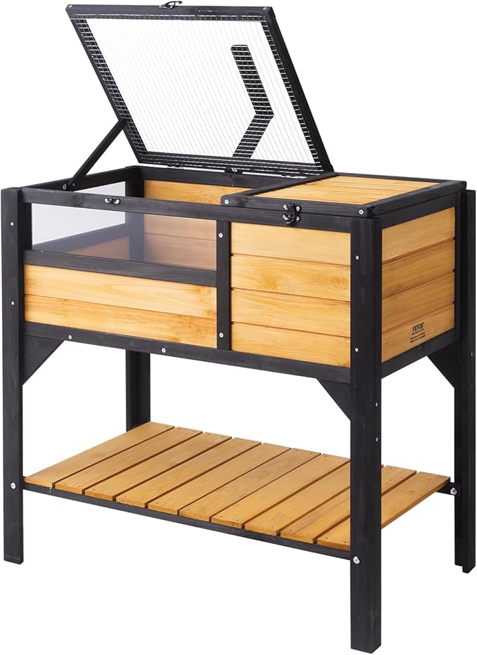 VEVOR Tortoise Habitat, Cedar Wooden Tortoise House Indoor & Outdoor, Tortoise Enclosure with Light Stand, Reptile Enclosure Small Animal Cage with Stand Legs for Gecko, Lizard, Snake