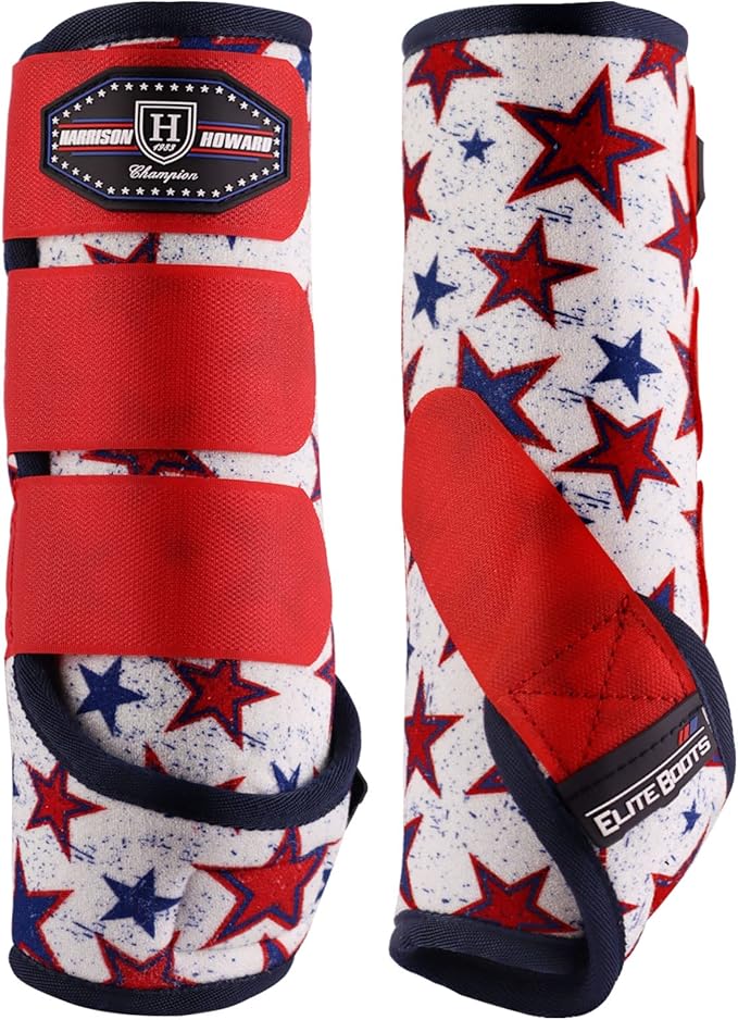 Harrison Howard Horse Sport Medicine Front Shock-Absorbing Boots All-Round Lower Limb Protection & Support Sport Boots Perfect for Endurance Training and Performance Pack of 2 Red Dream Star XL