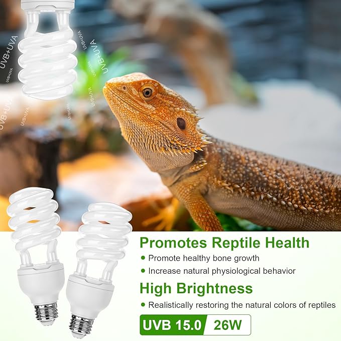Reginary 4 Pcs Uvb Reptile Light 15.0 26w Uvb Bulb for Desert Tropical & Sub-Tropical Reptiles Compact Fluorescent Lamp, Ideal for Chameleons, Lizards, Tortoises, Snakes, Iguanas & Turtles