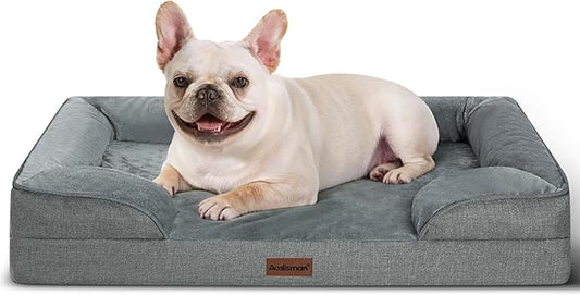 aodisman Orthopedic Dog Bed Medium Size Dogs, Waterproof Memory Foam Sofa Pet Beds with Sides,Cozy Egg-Crate Foam with Extra Head and Neck Support, Washable Cover & Nonslip Bottom,Grey