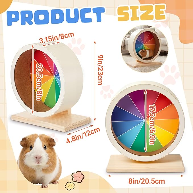 Geelin 9 Inch Hamster Wooden Silent Wheel, Rainbow Printed Small Animal Exercise Wheel, Quiet Spinner Hamster Running Wheels Prevent Depression Toys for Hamsters, Gerbils, Mice and Other Small Pets