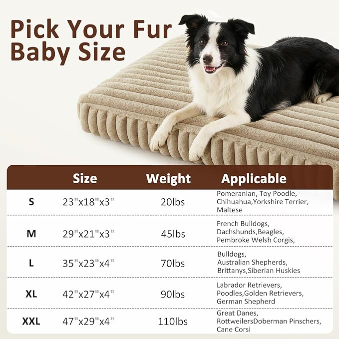 XL Dog Bed, Flat Pet Beds with Removable Washable Cover, Pet Mat Cute Dog Crate Bed Thick Shredded Chopped Crate Foam & Anti Slip Bottom for Indoor, 42"x27"x4"