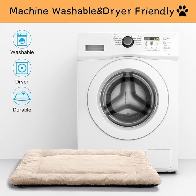 Dog Beds Crate Pad for Small Dogs Ultra Soft Dog Crate Bed Washable & Anti-Slip Kennel Pad for Dogs Cozy Sleeping Mat,Cream 24inch