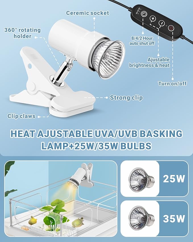GOZILLA Small Turtle Tank Kit(Tank+Lamp+Filter), Acrylic Aquarium Turtle Starter Kit Habitat with Multi-Functional Areas for Small Reptiles. (White Kit)