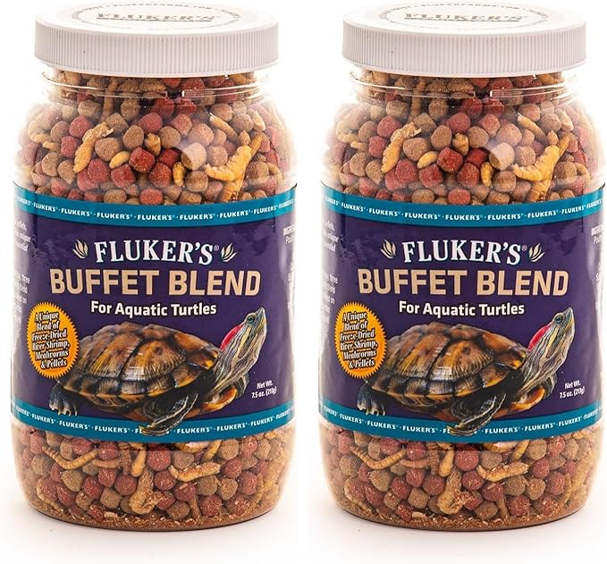 Fluker's Buffet Blend Aquatic Formula,Turtle Food with Freeze,Dried Shrimp,Mealworms,and Vitamin Enriched Pellets,7.5 oz (Pack of 2)