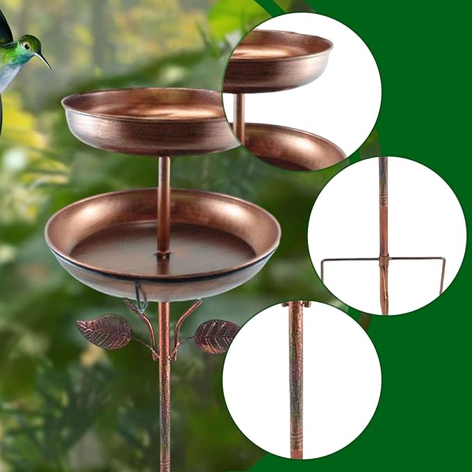 Bird Bath Metal Bird Feeder Double Layer Easy to Clean Refill Large Capacity Accessories Garden Yard Decor for Patio Children, Height 85 cm