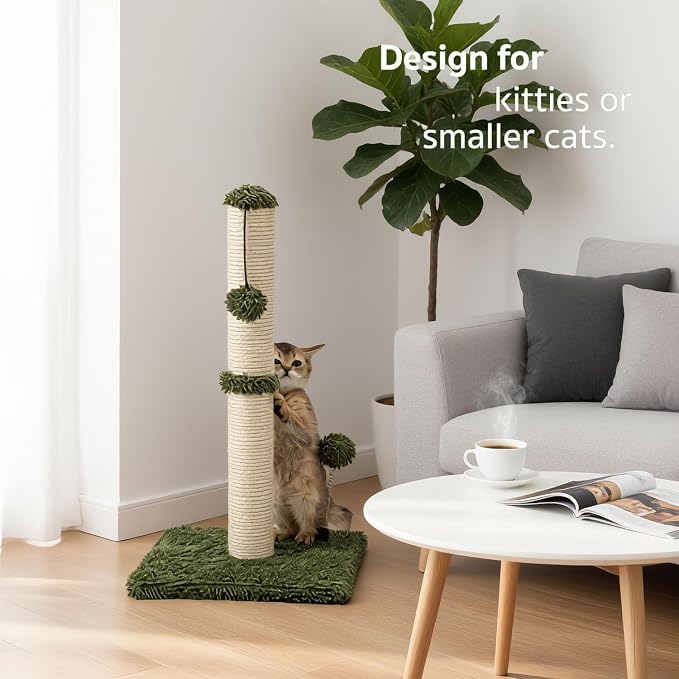 MECOOL Cat Scratching Post Premium Basics Kitten Scratcher Sisal Scratch Posts with Hanging Ball 22in for Kittens or Smaller Cats, Cactus Green - Image 5