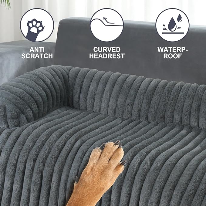 Wn's Day Luxurious Dog Couch Bed, Washable Calming Dog Couch Cover, Removable Couch Protector for Dogs, Waterproof Sofa Bed, Pet Bed Mats for Couch, Pet Couch Covers for Sofa(Grey, L)