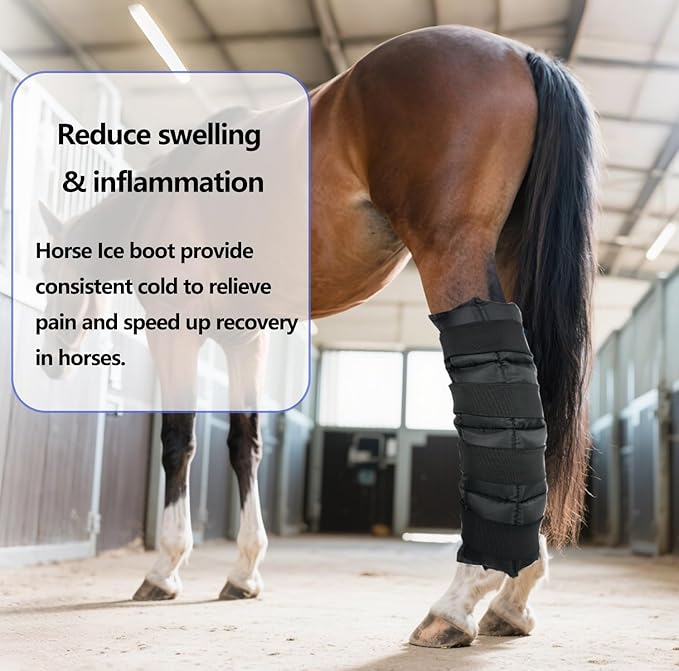 Horse Ice Boots (2-Pack) - Gel Cold & Hot Therapy Wrap for Horse Leg Injuries & Arthritis - Reusable Horse Ice Pack Leg Wraps with 4 Adjustable Straps for Knee, Hock, Tendon - Horse Supplies & Tack
