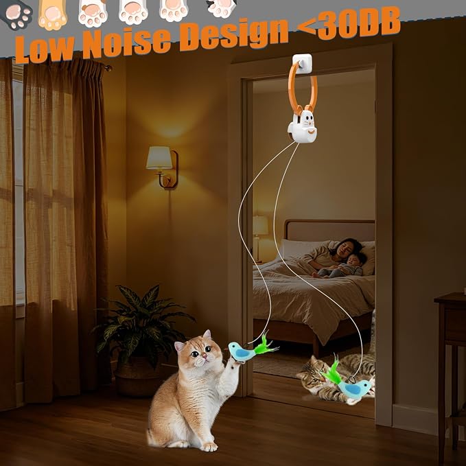 Interactive Cat Toys for Indoor Cats, Automatic Flying Bird Feather Wand Toy for Chase Exercise Enrichment, Rechargeable Durable Safe Hanging Cat Toy for Bored Kittens & Adult Cats - Image 6