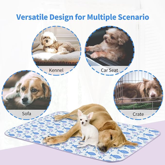 NWK Pet Cooling Mat for Large Dogs -Q-Max>0.345 Ice Silk Cooling Mat for Dogs & Cats Portable & Washable Pet Cooling Blanket, Car Seats, Beds for Summer (Purple Fish, 39'' X 27'' X 0.3'')