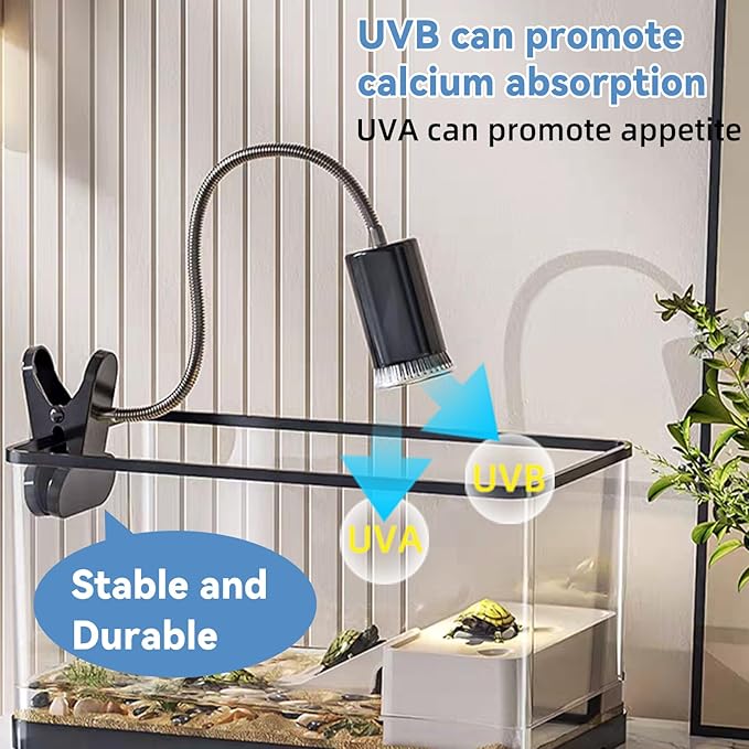 BNOSDM Reptile Heat Lamp, UVA UVB Light for Aquarium Turtle Tank, Reptile Lamp Fixture with 2 * 50W Basking Light and 360° Rotatable Timing & Dimming, Tortoise Heat Lamp for Turtle Lizard Snake Chick