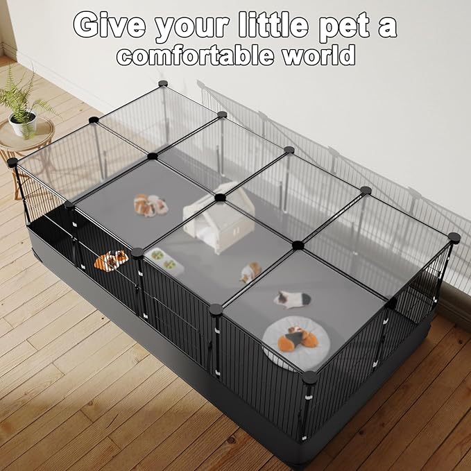 Tresbro Guinea Pig Cage with Waterproof PVC Bottom Liner & One-Hand Release Hook, Triple Fixing C&C Cage for Guinea Pigs, Bunny, Rabbit, Hedgehog, Small Animal Indoor Playpen 48''L x 24''W x 16''H