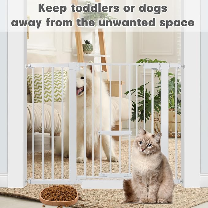 SHYUJAJIE 37 Inch Tall Baby Gate with Small Cat Door, Adjustable 29.55" and 46.06", Auto Close Safety Child Gate for Stairs, Doorway, House, Pressure Mounted