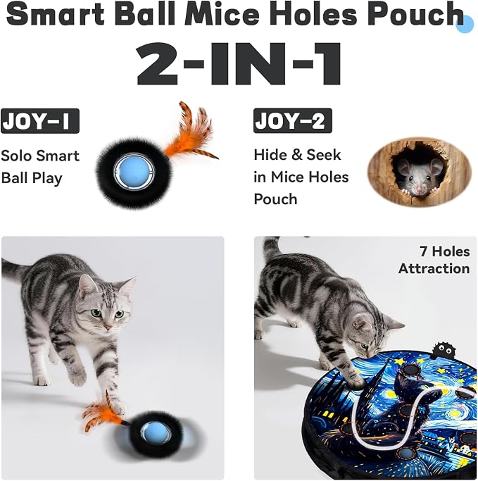 Interactive Cat Toy for Indoor Cats, Motion Activated Ball &7-Hole Maze Mat - Image 2