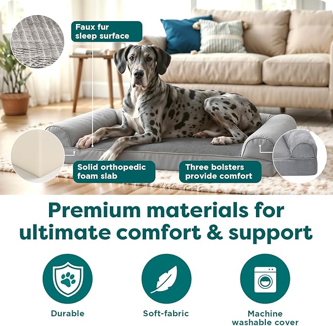JM PLUS- Luxe Fur & Performance Linen Orthopedic Sofa Bed - Charcoal