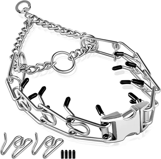 Pinch Collar for Dogs, Prong Training Collar with Quick Release Buckle for Dog Pulling Behavior Correction, Adjustable Pinch Leashes (M/L / 18-23" Neck Size)
