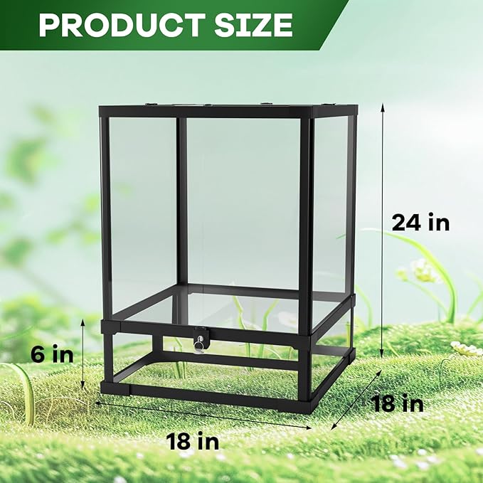 45 Gallon Glass Reptile Tank 24" x 18" x 24" - Top Screen Ventilation, Double Hinge Door, Water-Tight Base for Bearded Dragon, Chameleon, Tree Frogs