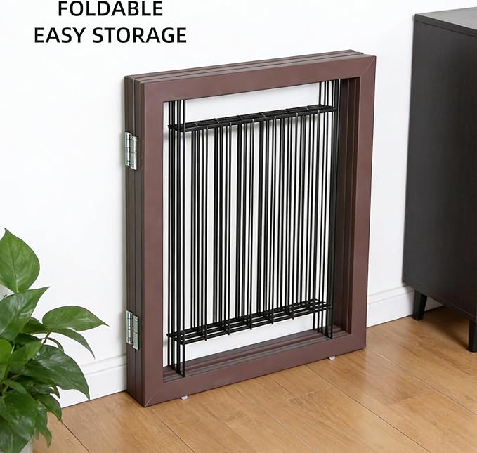ZJSF Freestanding Dog Gate Indoor, Foldable Dog Fence for Doorways,Hallways or Stairs, Sturdy Wood Extra Wide Pet Gate with Support Feet,Brown,32 "Height-6 Panels