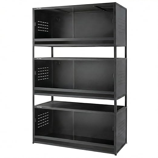 Large PVC Reptile Enclosure 3 Tier 44"x20"x20"with Spacers, 76 Gallon Reptile Terrarium Tank, Space Saving Stackable Reptile Habitat for Bearded Dragon Gecko Snake Lizard, Sliding Glass Doors Lock