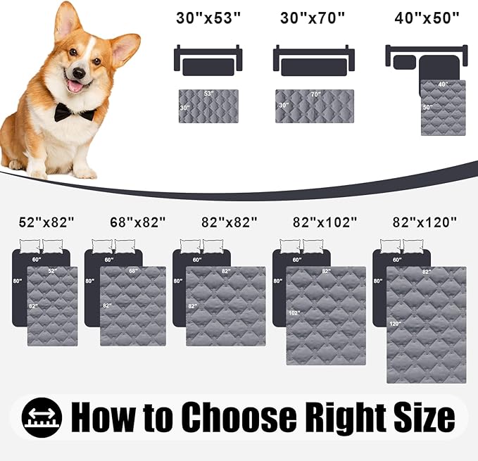 Smiry Waterproof Dog Bed Cover Blanket, Soft Reversible Pet Blanket, Washable Leakproof Cats Dogs Couch Cover for Sofa, Couch, Furniture (82x102 Inch, Grey/Light Grey)