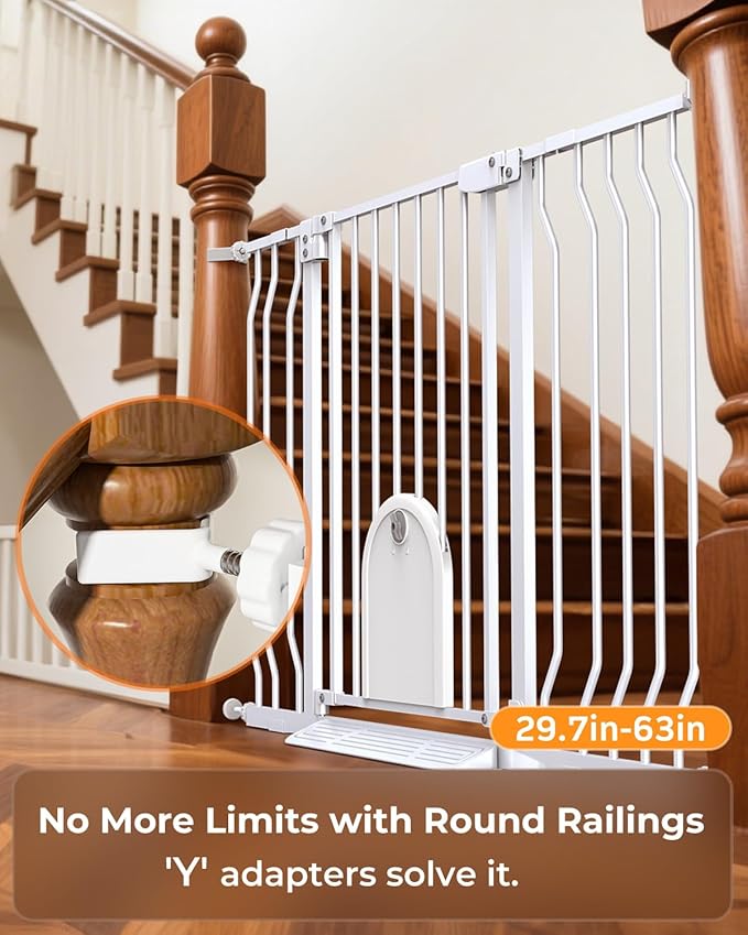 30"- 63" Extra Wide Baby Gate with Cat Door, 30.5" Tall, No-Drill Pressure Mount, Includes 3 Extensions, Pet & Toddler Safety Gate for Kitchens, Stairs, and Doorways