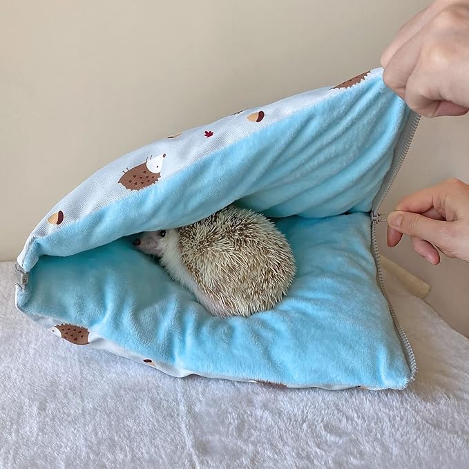 Friendly Zipper Waterproof Portable Sleeping Bag Pouch Hideout Cave Habitat for Hedgehog, Baby Guinea Pig, Hamster, Ferret, Squirrel, Small Animal Bed Nest House Cage Portable Cushion (Blue)