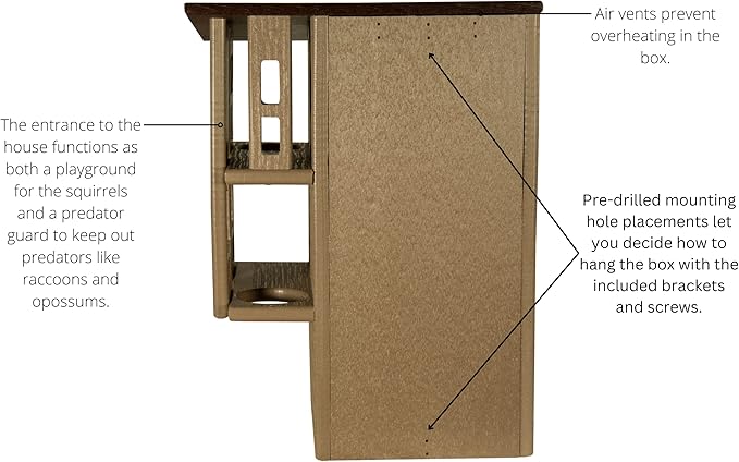 JCS Wildlife Brown & Tan Ultimate Squirrel House Nesting Box - A Perfect Playground and House for Your Squirrels - Squirrel Nesting Box - Made in the USA