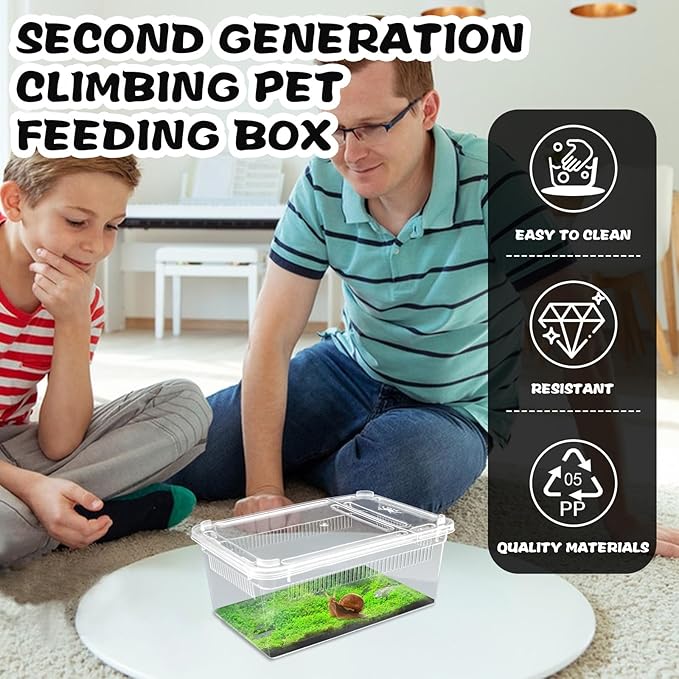10 PCS Reptile Feeding Box, Isopod Enclosure Plastic Terrarium, Reptile Breeding Box for Bearded Gecko Dragon Lizard Spider Frog, Rreptile Carrier (Clear) (Clear, 7.5x4.9x3 in)