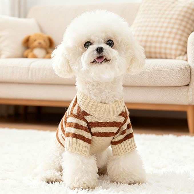 Dog Sweaters for Small Dogs with Cute Bear Pattern, Striped Soft Stretchable Fleece Warm Puppy Clothes for Small Dogs Cats, French Bulldog Chihuahua for Winter