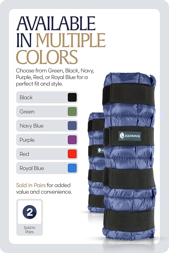 Equinavia Cool Relief Therapy Ice Boots Leg Wraps Pair for Horses, Gel Pack with Adjustable Straps | 16.5" x 15.5" with Storage Bag - Navy Blue - Pair - One Size