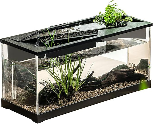 Acrylic Aquarium – Clear Cube Tank, Air Circulation Pump | Starter Kit with Lighting System, Silent Filter Housing, Desktop Pet Environment for Bedroom Studio Shelf Decor, Easy-Maintain Bow