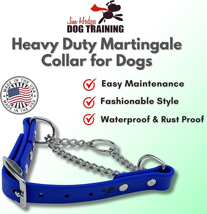 Martingale Collar for Dogs, Biothane, Stainless Steel Hardware, No Pull, Made in The USA, Professional Grade, XS, Blue