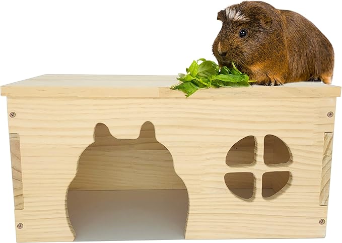 Wooden Guinea Pig Hideout, Chinchilla House, Baby Rabbit House, Dwarf Bunny Hut Hideout Wood, Small Animal Hideout for Rats, Hedgehog