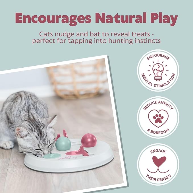 Trixie Cat Activity Flip Board ?€? 4-Module Treat Puzzle Enrichment Toy for Mental Stimulation & Slow Feeding ?€? Interactive Cat Toy for Indoor Cats ?€? Berry/Gray, 9 x 9 x 2.5 in - Image 2