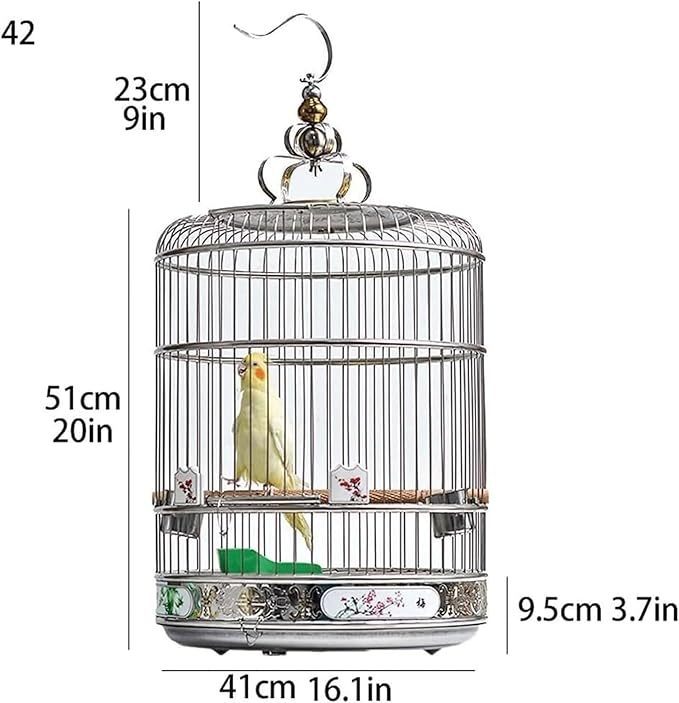 Bird Cage Round Bird Aviary Stainless Steel Tall Tiel Cage Hanging Parrot Cage Bird Carrier Travel Carrier Cage Flight Birdcage(8.5)