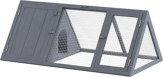 PawHut Rabbit Hutch Outdoor, Wooden Chicken Coop with Run, Outdoor Small Animal Cage for Rabbit, Small Duck and Chicken, for Garden, Backyard, Farms, 45" x 20.5" x 18", Grey