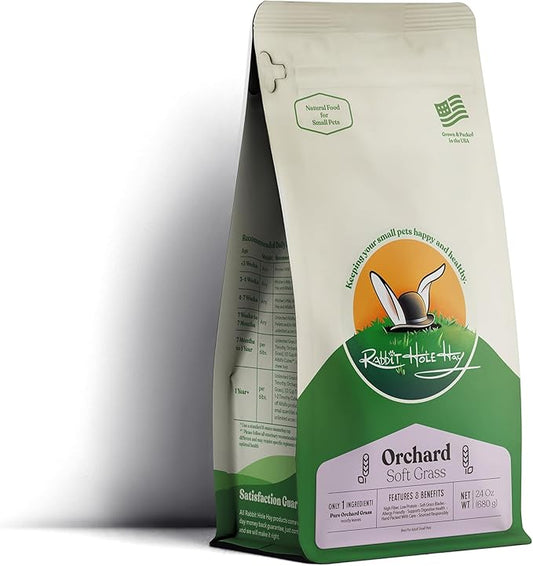 Rabbit Hole Hay - Ultra Premium Soft Orchard Grass for Small Pets - 24 oz Bag - Soft & Nutritious
